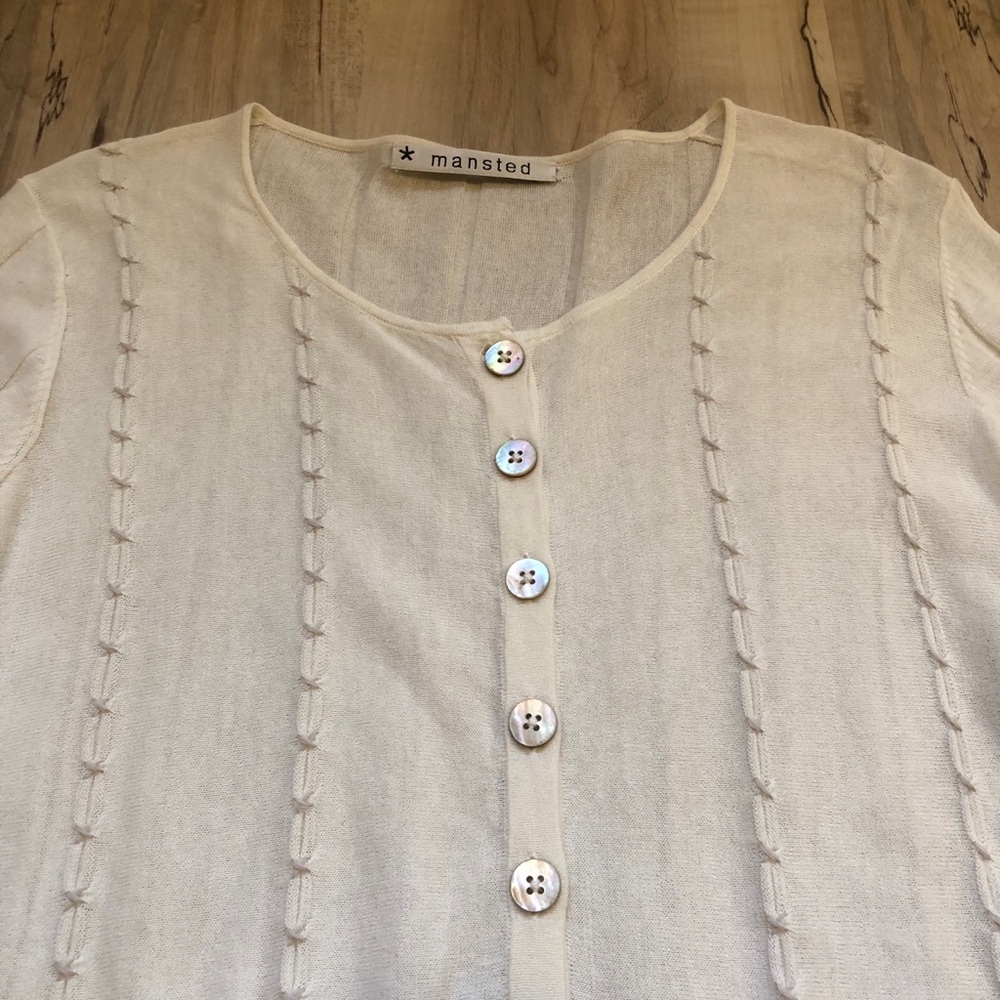 Mansted Cardigan M Ivory Cotton Button Front Lagenlook Cottagecore Danish Knit - Picture 6 of 16